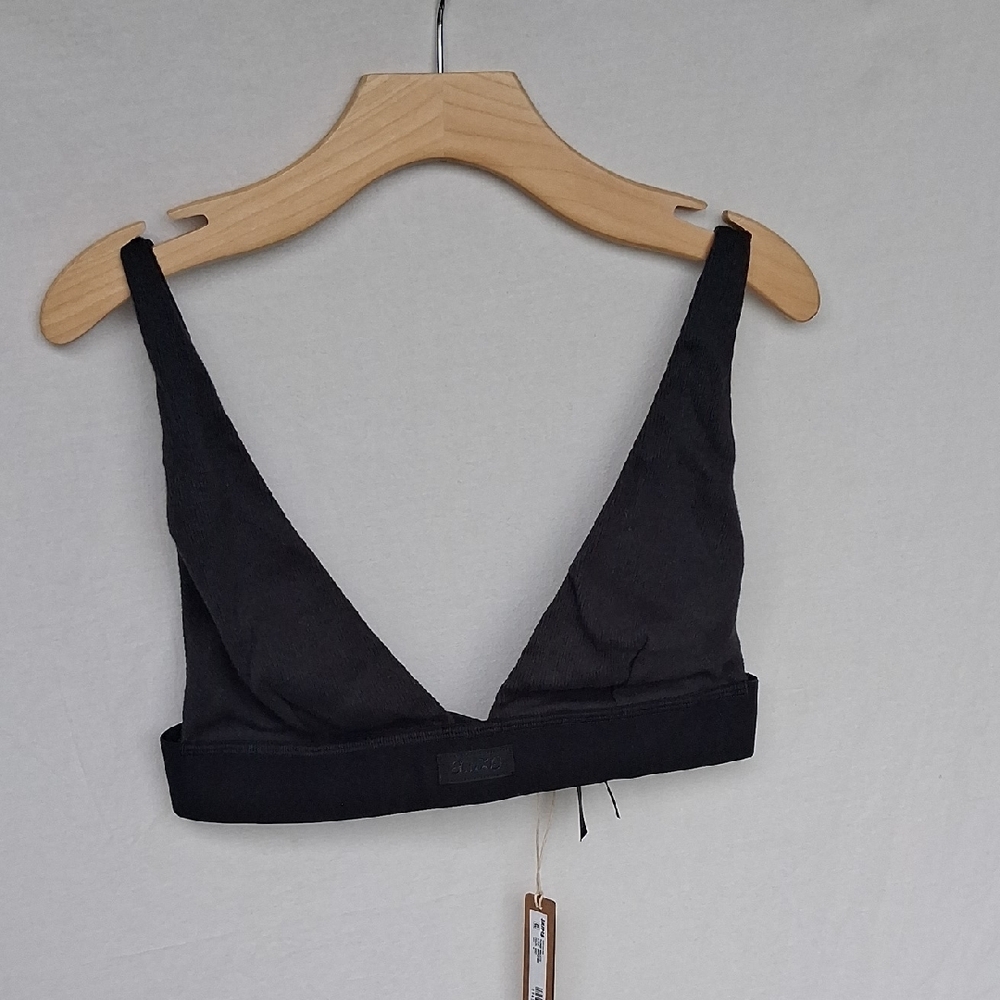 SKIMS Cotton Rib Plunge Bralette Soot Size M - Picture 1 of 11